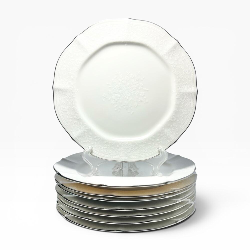 Noritake “Chandon, Platinum” Set of 8 Bone China Salad Plates 8 3/8”
